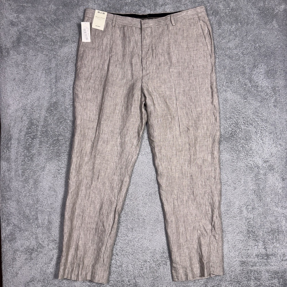 Baird McNutt Linen Pants Men 36x30 Murano 100% Linen Trouser Striped Chino